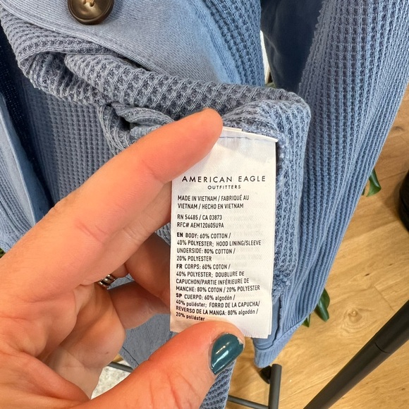 NWT Women’s AMERICAN EAGLE Waffle Oversize Button Cotton Blend Hoodie ~ XS - Picture 5 of 5